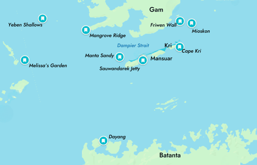 Raja Ampat snorkeling map of Central Region
