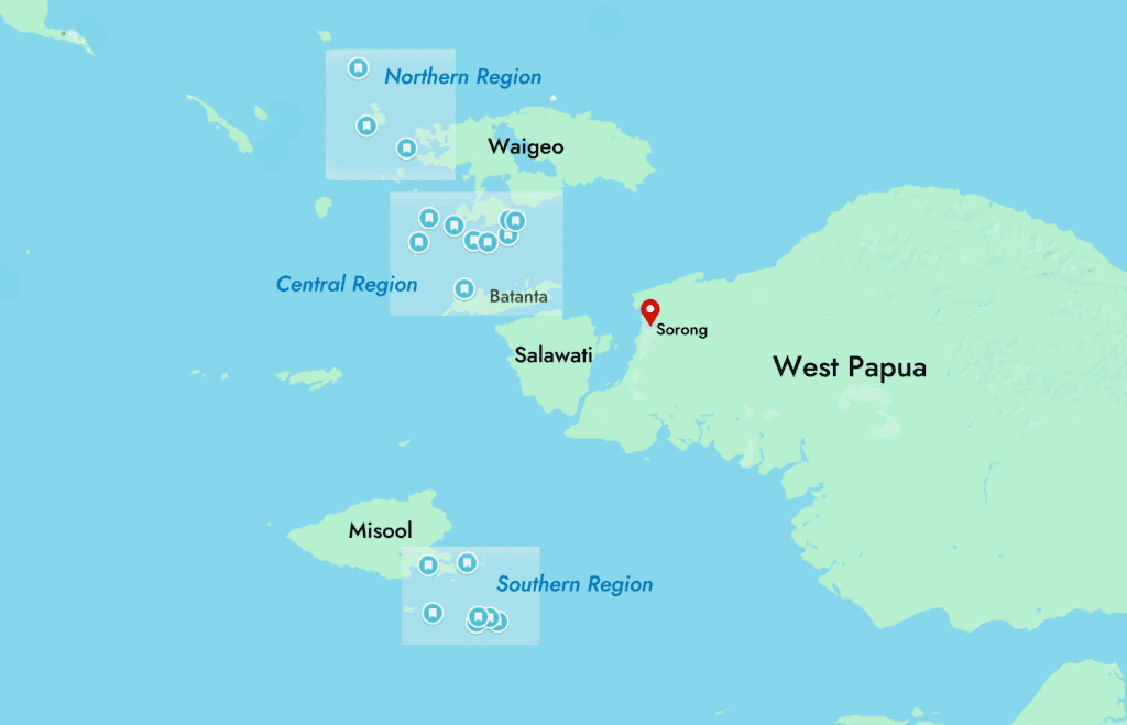Raja Ampat snorkeling map of sites and regions