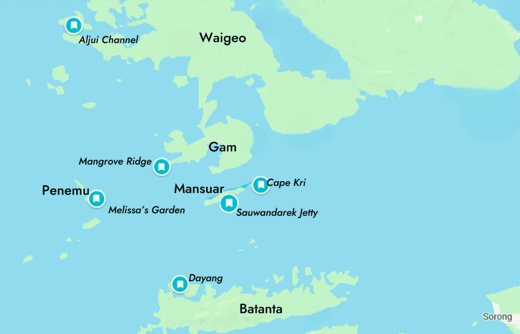 Raja Ampat snorkeling map of best sites