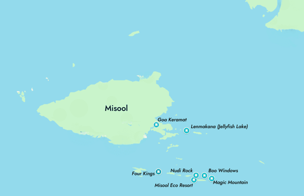 Raja Ampat snorkeling map of Southern Region